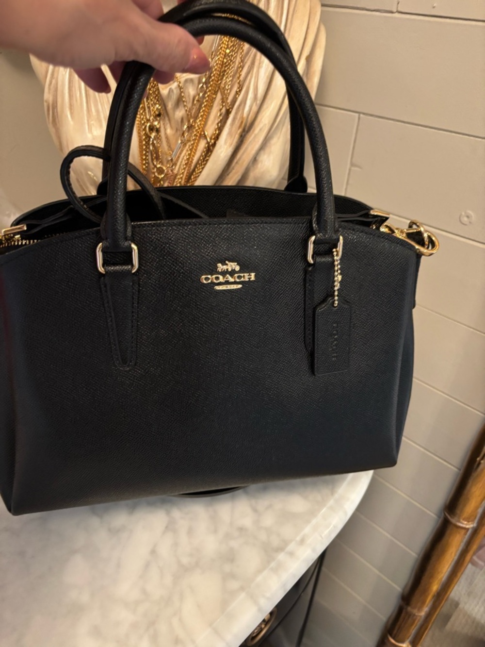Coach like new Black Leather Satchel Bag with Gold Hardware structured bag